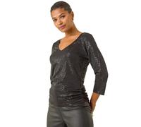 Roman Sequin Wrap Stretch Top In Black Black 12
