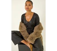 Roman Originals Sequin Wrap Stretch Top for Women UK - Ladies Everyday Autumn Winter V-Neckline Comfy Soft Evening Vacation Work Party Night Out - Black - Size 20