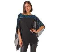 Roman Sequin Yoke Contrast Chiffon Top In Green Green 16