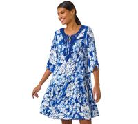Roman Shadow Floral Lace Smock Dress In Blue Blue 16