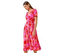 Roman Shadow Floral Print Shirred Midi Dress In Pink Pink 16