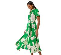Roman Shadow Floral Print Shirt Dress In Green Green 18