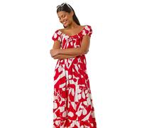 Roman Shadow Floral Tie Tiered Dress Red 10