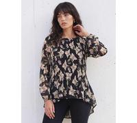 Roman Sheer Floral Print Pleated Top Black Mix