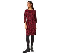 Roman Originals Shift Dress with Pockets for Women UK - Ladies Summer Autumn Winter Smart Casual Work Short 3/4 Sleeve Tunic Knee Length Pleated Gathered Waist Tea Loose - Red Black - Size 20
