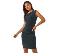 Roman Shimmer Cowl Neck Stretch Dress for Women UK - Ladies Autumn Everyday Winter Holiday Sleeveless Soft Bodycon Comfy Knee Length Frock Dinner Out Gowns - Teal - Size 10