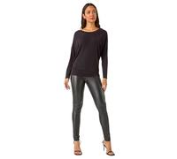 Roman Shimmer Glitter Banded Hem Top for Women UK - Ladies Autumn Everyday Winter Holiday Round Neckline Comfy Long Sleeve Soft Drop Shoulder Shirt Dinner Date Blouses - Cerise - Size 18