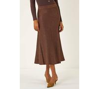 Roman Originals Knitted Skirt for Women UK Ladies Midi Maxi Full Length Winter Autumn A-Line Swing Pull On Smart Casual Work Office Elasticated Waist Flattering Knit Knitwear - Dark Brown - Size 10