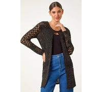 Roman Originals Shimmer Longline Knit Cardigan for Women UK - Ladies Everyday Holiday Spring Summer Comfy Soft Evening Vacation Work Party - Black - Size 10