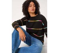 Roman Originals Shimmer Detail Knit Jumper for Women UK - Ladies Everyday Autumn Winter Crew Neckline Comfy Soft Evening Vacation Work Party Night Out - Black - Size 14