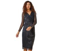 Roman Shimmer Stripe Print Midi Wrap Dress In Black Black 18