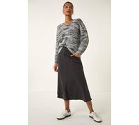 Roman Originals Shimmer V-Neck Knitted Jumper for Women UK - Ladies Everyday Holiday Spring Summer V-Neckline Comfy Soft Evening Vacation Work Party - Black - Size 14