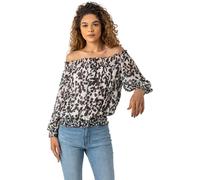 Roman Shirred Animal Print Bardot Chiffon Top In Ivory Ivory 6