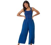 Roman Shirred Stretch Jumpsuit for Women UK - Ladies Everyday Holiday Spring Summer Square Neckline Comfy Soft Evening Vacation Work Party - Denim Blue - Size 20