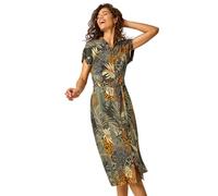 Roman Shirt Dress for Women UK Ladies Short Sleeve Sleeveless Belted Collared Midi Maxi Summer Spring Smart Casual Button Evening Office A Line Swing Skater - Green Mustard - Size 18