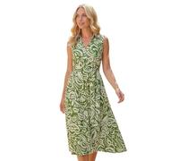 Roman Shirt Dress for Women UK Ladies Short Sleeve Sleeveless Belted Collared Midi Maxi Summer Spring Smart Casual Button Evening Office A Line Swing Skater - Petite Green Ivory - Size 16
