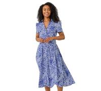 Roman Shirt Dress for Women UK Ladies Short Sleeve Sleeveless Belted Collared Midi Maxi Summer Spring Smart Casual Button Evening Office A Line Swing Skater - Petite Royal Blue - Size 18