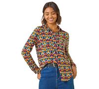 Roman Shirt for Women Ladies Cotton Blouse Button Through Tunic Printed Top Work Long Sleeve Smart Casual Going Out Work Office V Neck Everyday Evening Event - Orange Geo - Size 14