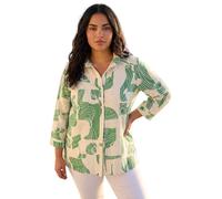 Roman Shirt for Women Ladies Cotton Blouse Button Through Tunic Printed Top Work Long Sleeve Smart Casual Going Out Work Office V Neck Everyday Evening Event - Plus Green - Size 22