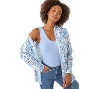 Roman Shirt for Women Ladies Cotton Blouse Button Through Tunic Printed Top Work Long Sleeve Smart Casual Going Out Work Office V Neck Everyday Evening Event - Light Blue - Size 16