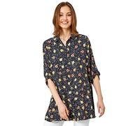 Roman Shirt for Women Ladies Cotton Blouse Button Through Tunic Printed Top Work Long Sleeve Smart Casual Going Out Work Office V Neck Everyday Evening Event - Black Red - Size 12