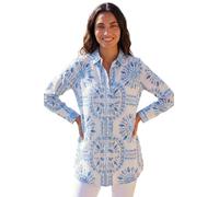 Roman Shirt for Women Ladies Cotton Blouse Button Through Tunic Printed Top Work Long Sleeve Smart Casual Going Out Work Office V Neck Everyday Evening Event - Light Blue - Size 12