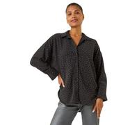 Roman Shirt for Women Ladies Cotton Blouse Button Through Tunic Printed Top Work Long Sleeve Smart Casual Going Out Work Office V Neck Everyday Evening Event - Onyx Sparkle - Size 14
