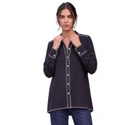 Roman Shirt for Women Ladies Cotton Blouse Button Through Tunic Printed Top Work Long Sleeve Smart Casual Going Out Work Office V Neck Everyday Evening Event - Plain Noir - Size 10
