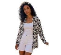 Roman Shirt for Women Ladies Cotton Blouse Button Through Tunic Printed Top Work Long Sleeve Smart Casual Going Out Work Office V Neck Everyday Evening Event - Noir Floral - Size 18
