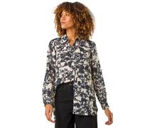Roman Shirt for Women Ladies Cotton Blouse Button Through Tunic Printed Top Work Long Sleeve Smart Casual Going Out Work Office V Neck Everyday Evening Event - Ink - Size 12