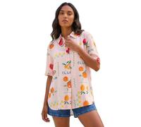Roman Shirt for Women Ladies Cotton Blouse Button Through Tunic Printed Top Work Long Sleeve Smart Casual Going Out Work Office V Neck Everyday Evening Event - Light Pink Fruit - Size 12