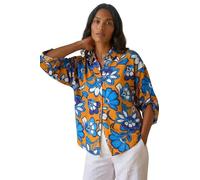 Roman Shirt for Women Ladies Cotton Blouse Button Through Tunic Printed Top Work Long Sleeve Smart Casual Going Out Work Office V Neck Everyday Evening Event - Orange Floral - Size 16