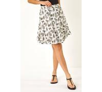 Roman Originals Floral Print Short A-Line Skirt for Women UK - Ladies Everyday Holiday Spring Summer Comfy Soft Evening Vacation Work Party - Ivory - Size 20