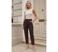Roman Straight Leg Stretch Trousers for Women UK Ladies Work Office Smart Suit Pants Slacks Cigarette Tailored High Elasticated Waist Ankle Grazer Slim Angela - Dark Brown - Size 10