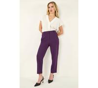 Roman Originals Work Trousers for Women UK Ladies Office Smart Stretch Suit Pants Slacks Cigarette Straight Leg Tailored High Elasticated Waist Ankle Grazer Slim - Purple Short (25 inch) - Size 16