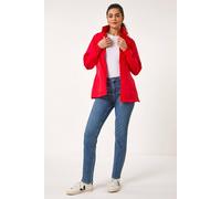 Roman Shower Resistant Jacket for Women UK - Ladies Spring Everyday Summer Holiday Funnel Neckline Comfy Long Sleeve Soft Pocket Detail Mac Daily Coats - Red - Size 14