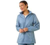 Roman Shower Resistant Jacket for Women UK - Ladies Spring Everyday Summer Holiday Funnel Neckline Comfy Long Sleeve Soft Pocket Detail Mac Daily Coats - Steel Blue - Size 10