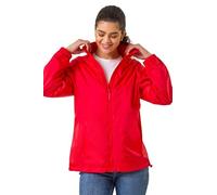 Roman Shower Resistant Jacket for Women UK - Ladies Spring Everyday Summer Holiday Funnel Neckline Comfy Long Sleeve Soft Pocket Detail Mac Daily Coats - Red - Size 14
