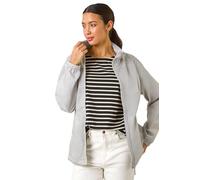 Roman Shower Resistant Jacket for Women UK - Ladies Spring Everyday Summer Holiday Funnel Neckline Comfy Long Sleeve Soft Pocket Detail Mac Daily Coats - Silver - Size 12