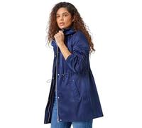 Roman Shower Resistant Longline Jacket for Women UK - Ladies Spring Everyday Summer Holiday Patch Pockets Comfy Long Sleeve Soft Zip Up Rain Coats - Navy - Size 10