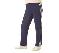 Roman Side Stripe Ponte Trouser for Women UK Ladies Autumn Everyday Winter Holiday Straight Leg Comfy Elastic Waist Soft Full Length Bottoms Office Desk Pants - Petite Navy - Size 14