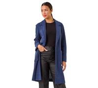 Roman Single Breasted Longline Coatigan for Women UK - Ladies Autumn Everyday Winter Holiday Long Sleeve Soft Collar Detail Comfy Patch Pockets Coat Desk to Dinner Jackets - Navy - Size 10