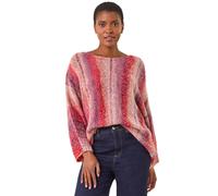 Roman Originals Slash Neck Boucle Knit Jumper for Women UK - Ladies Everyday Autumn Winter Round Neckline Comfy Soft Evening Vacation Work Party Night Out - Pink - Size 14