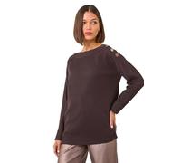 Roman Slash Neck Button Detail Knit Jumper for Women UK - Ladies Autumn Everyday Winter Holiday Long Sleeve Comfy Drop Shoulder Soft Top Office Desk Sweaters - Chocolate - Size 10