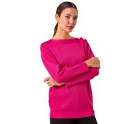 Roman Slash Neck Button Detail Knit Jumper for Women UK - Ladies Autumn Everyday Winter Holiday Long Sleeve Comfy Drop Shoulder Soft Top Office Desk Sweaters - Rose - Size 12