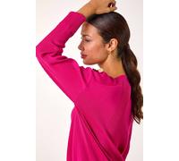 Roman Slash Neck Button Detail Knit Jumper for Women UK - Ladies Autumn Everyday Winter Holiday Long Sleeve Comfy Drop Shoulder Soft Top Office Desk Sweaters - Rose - Size 14
