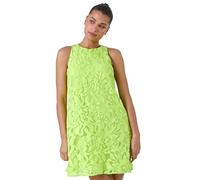 Roman Sleeveless Lace Swing Dress for Women UK - Ladies Spring Everyday Summer Holiday Round Neckline Comfy Knee Length Soft Fully Lined Frock Dinner Date Gowns - Lime - Size 12