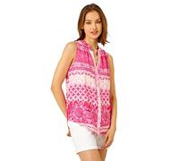 Roman Sleeveless Shirt for Women UK Ladies Blouse Top Button Through Summer Smart Casual Work Cocktail Party Office Holiday Special Occassion Evening Going Out - Pink White - Size 10