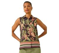 Roman Sleeveless Shirt for Women UK Ladies Blouse Top Button Through Summer Smart Casual Work Cocktail Party Office Holiday Special Occassion Evening Going Out - Green - Size 20