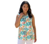 Roman Sleeveless Shirt for Women UK Ladies Blouse Top Button Through Summer Smart Casual Work Cocktail Party Office Holiday Special Occassion Evening Going Out - Blue Plus - Size 2224